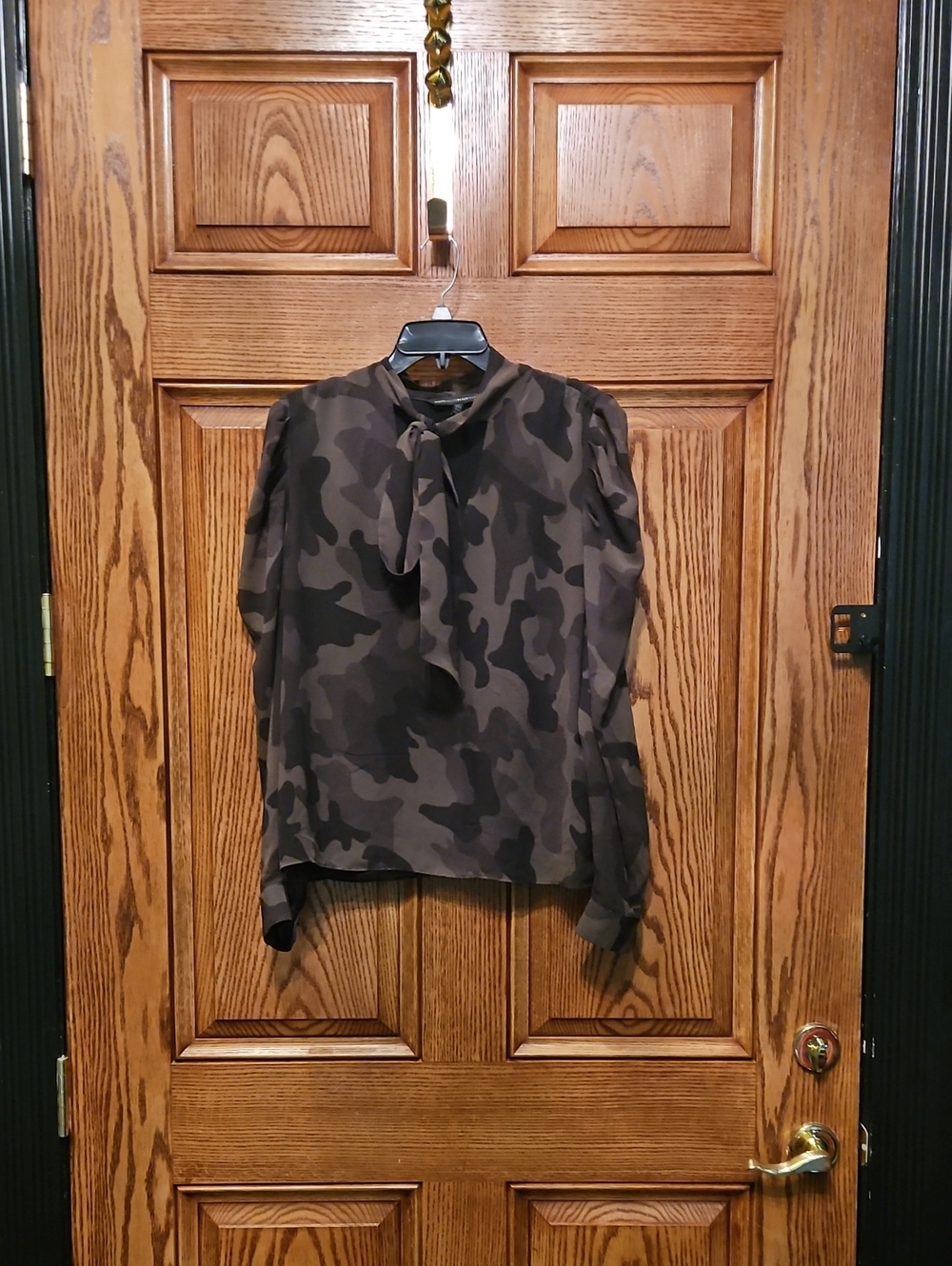 Men's Camouflage Tie-Neck Long Sleeve Shirt - Dark Green/Gray